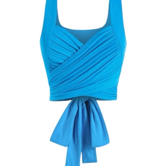 Cider Tops - NWT Cider Women’s Blue Tie-Back Crop Top size large